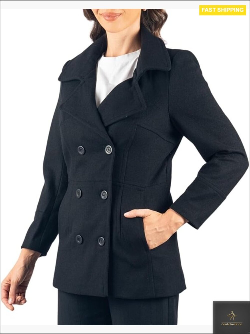 Wool Blend Peacoat Double Breasted 3/4 Length Classic Elegant Outerwear
